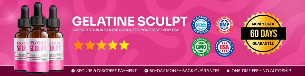 Gelatine Sculpt promotional banner highlighting natural weight loss supplement and metabolism support formula