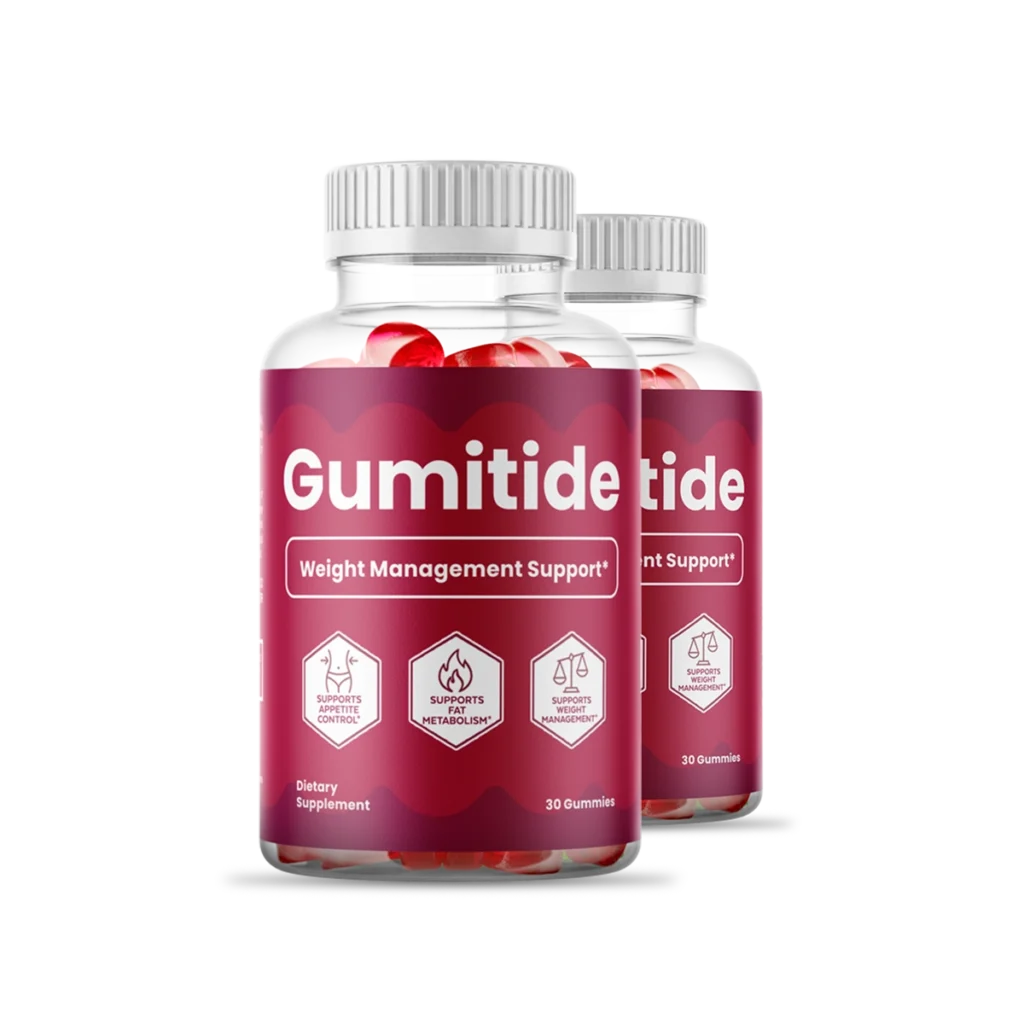 Two bottles of Gumitide gummies supplement for appetite control and metabolic support
