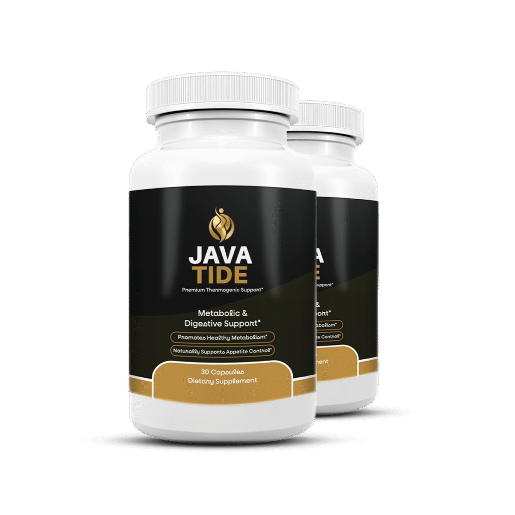 Two bottles of JavaTide dietary supplement for metabolism and digestive support