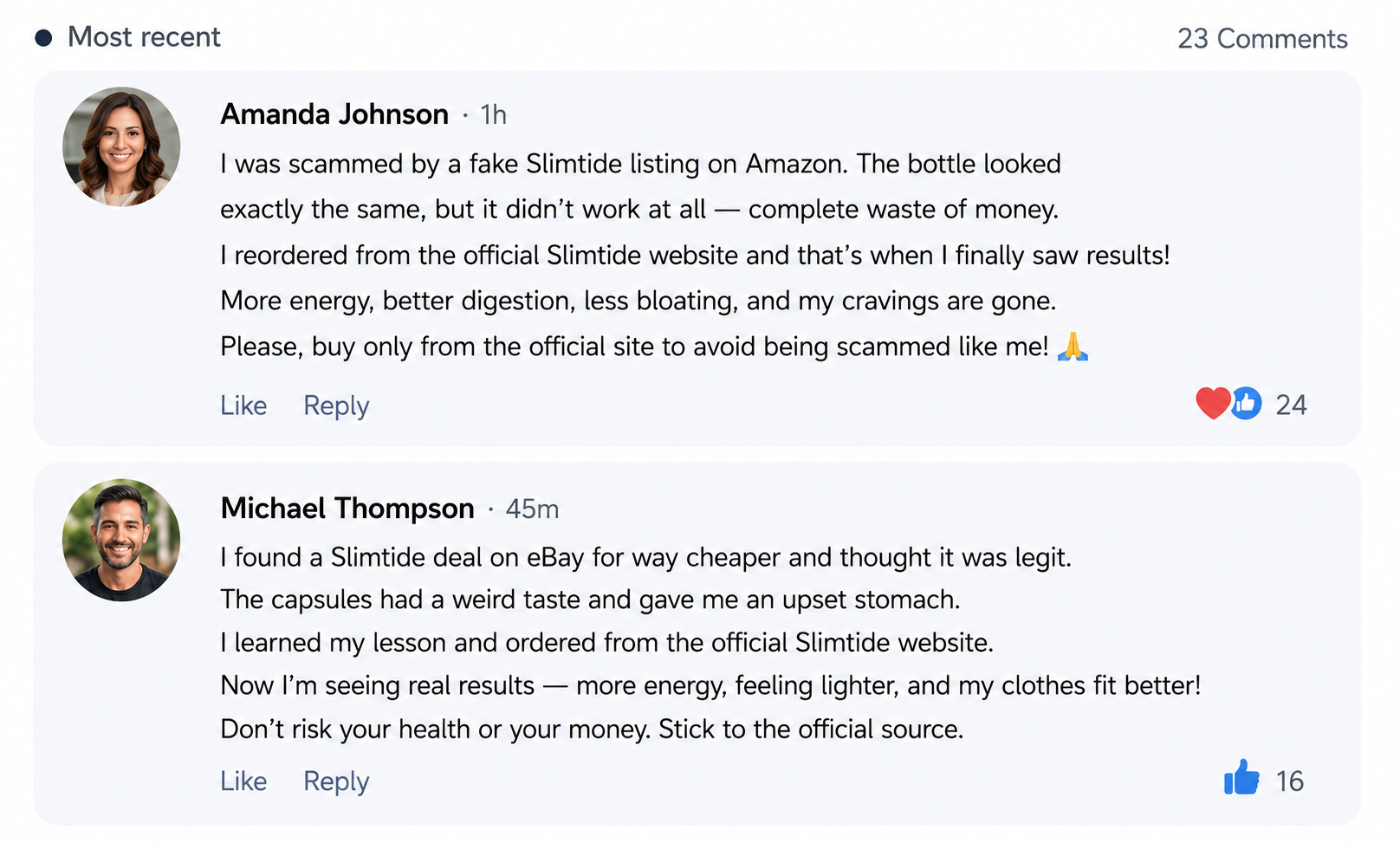 Customers reporting fake Slimtide products purchased from unauthorized sellers