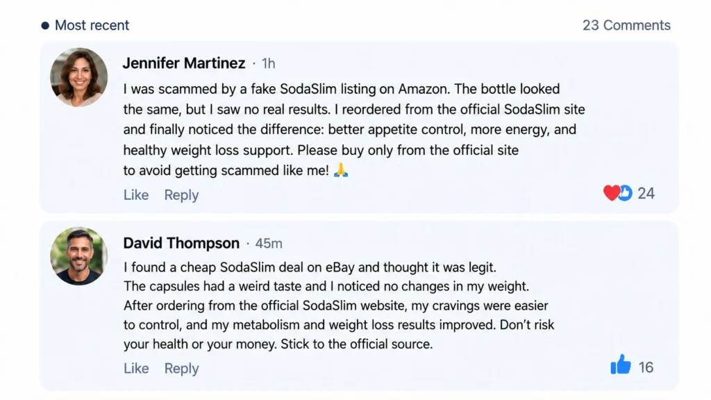 Customers disappointed after buying counterfeit SodaSlim supplements from unauthorized sellers
