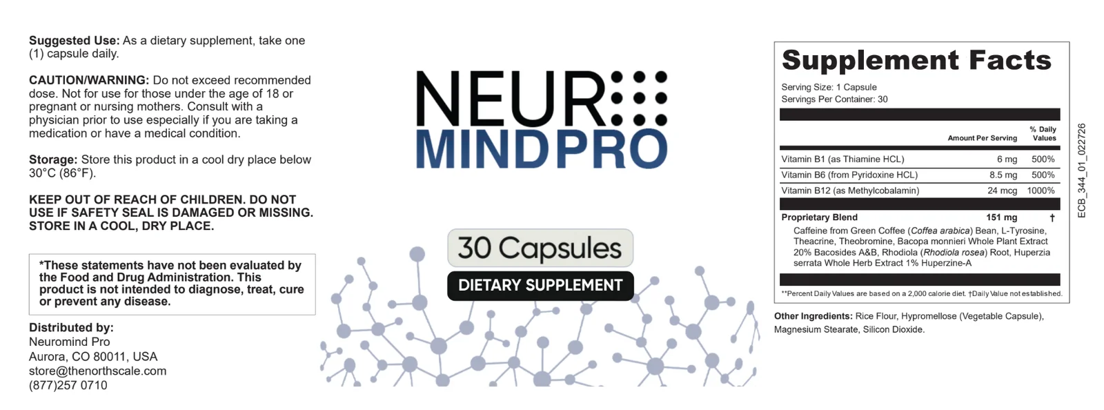 NeuroMind Pro supplement label showing the product name and cognitive support formula