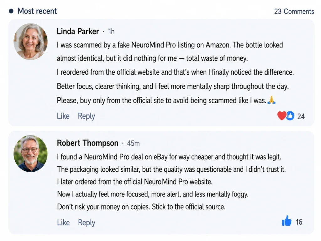 Warning that authentic NeuroMind Pro is not sold through Amazon, eBay, or unauthorized marketplaces