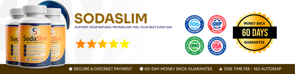 SodaSlim banner highlighting metabolism support, healthy weight management, and natural ingredients