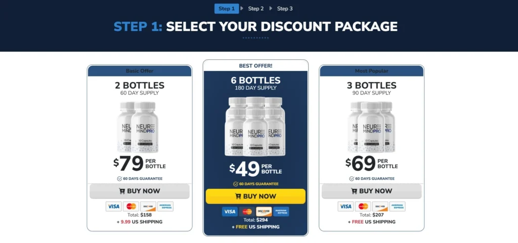 NeuroMind Pro pricing and multi-bottle bundle options available through the official website