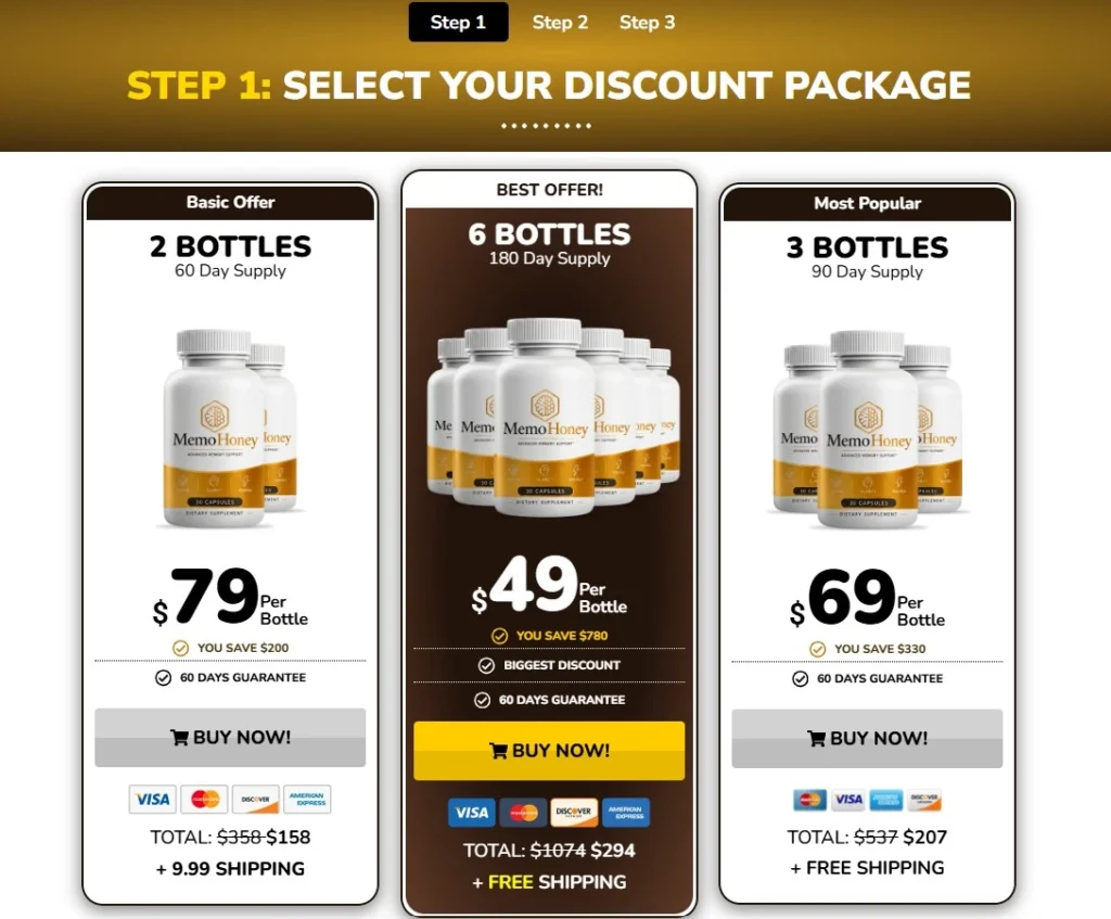 MemoHoney official offer with bottle packages, pricing and discount options